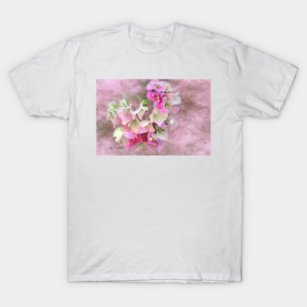 Pink Bougainvillea Flowers Digital Art T-Shirt by ButterflyInTheAttic